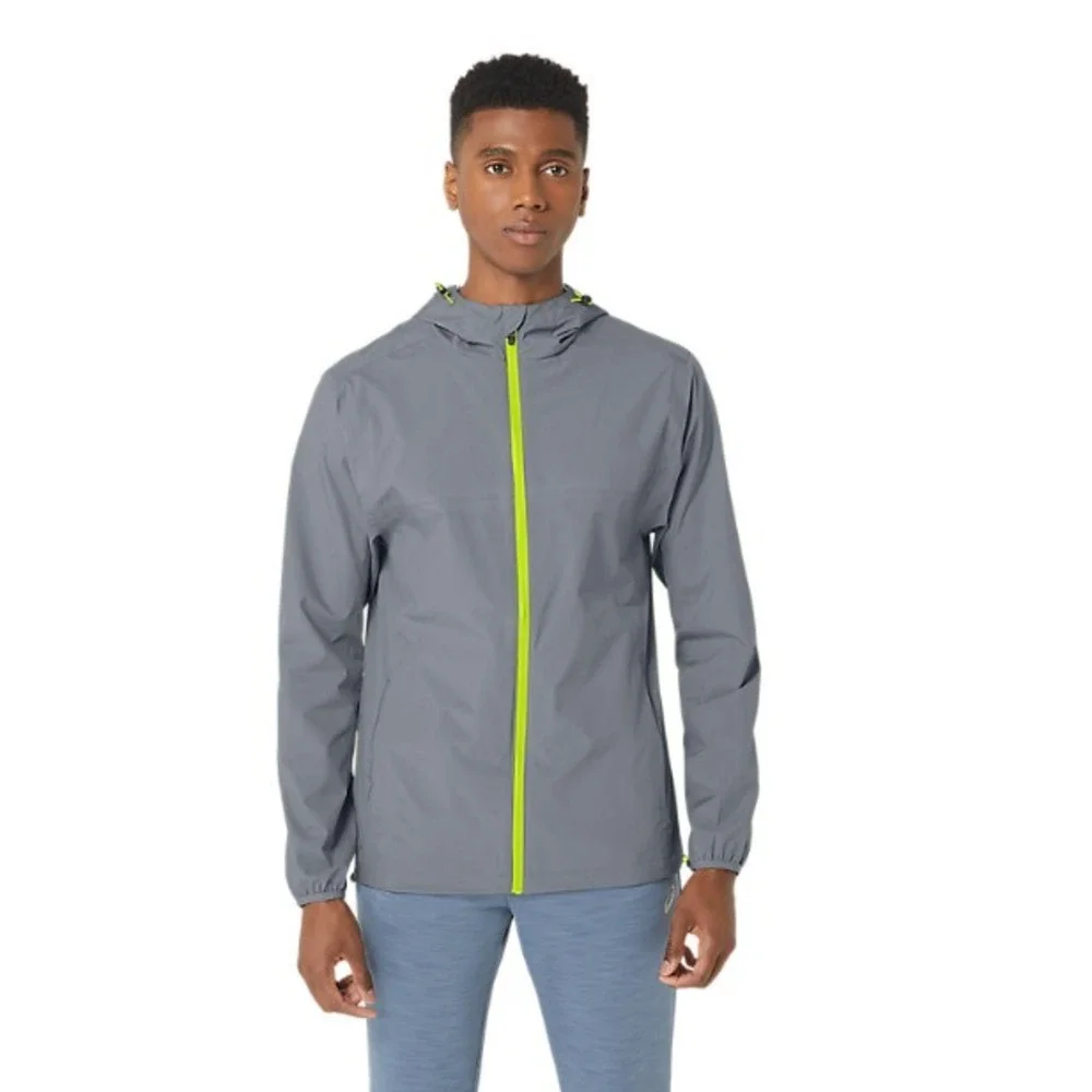ASICS® (Men's 2XL) Waterproof Jacket in Sheet Rock/Lime Zest - $110